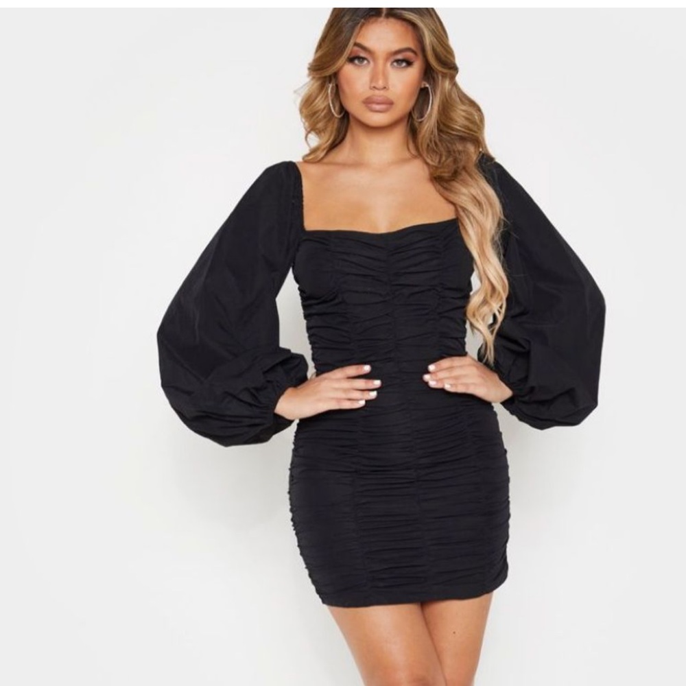 PrettyLittleThing Black Long Sleeve Dress.
